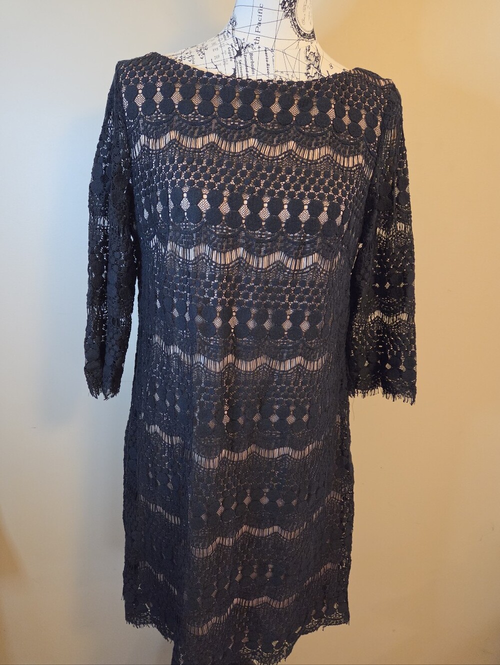 Jessica Howard Womens 14 Black Lace Sheath Dress Flapper Cocktail Party Lined